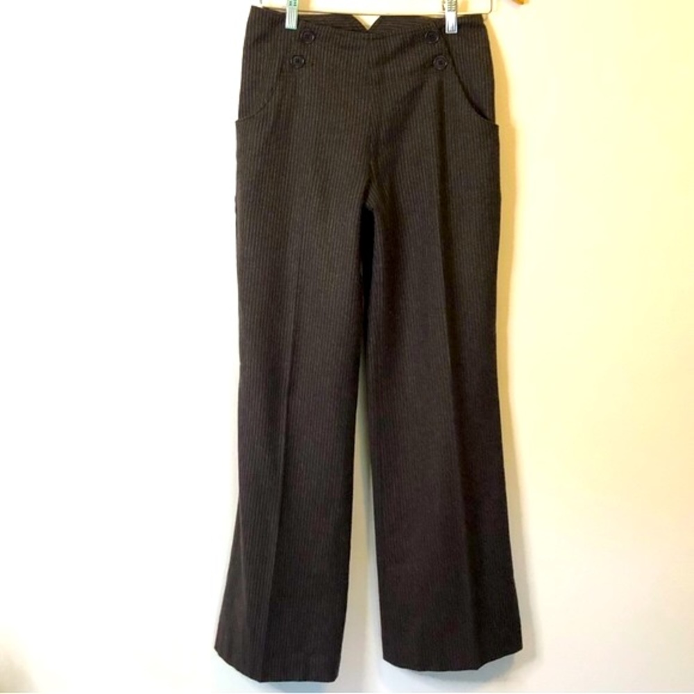 BODEN Gray Career Wool Sailor Pant White Pin Strip 4 Button Detail 8R / 2 US